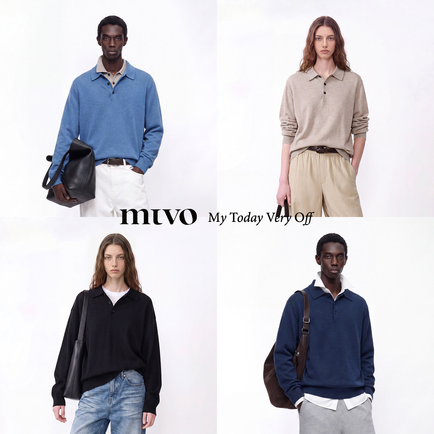【MTVO】polo领绵羊毛针织衫图片