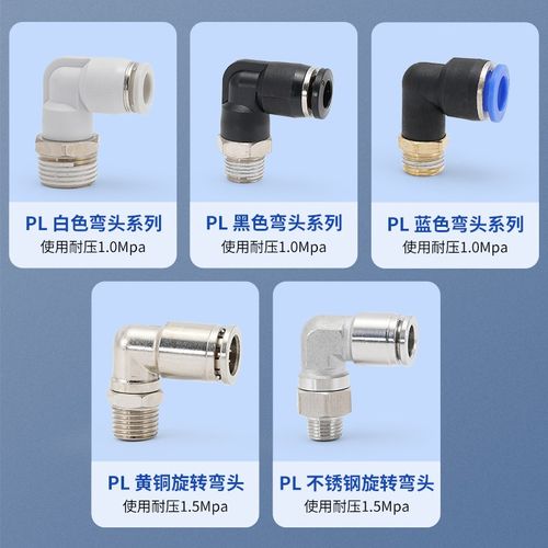 不锈钢气动气管接头快速快插塑料接头外螺纹弯F头PL8-02/4-M5/6-0