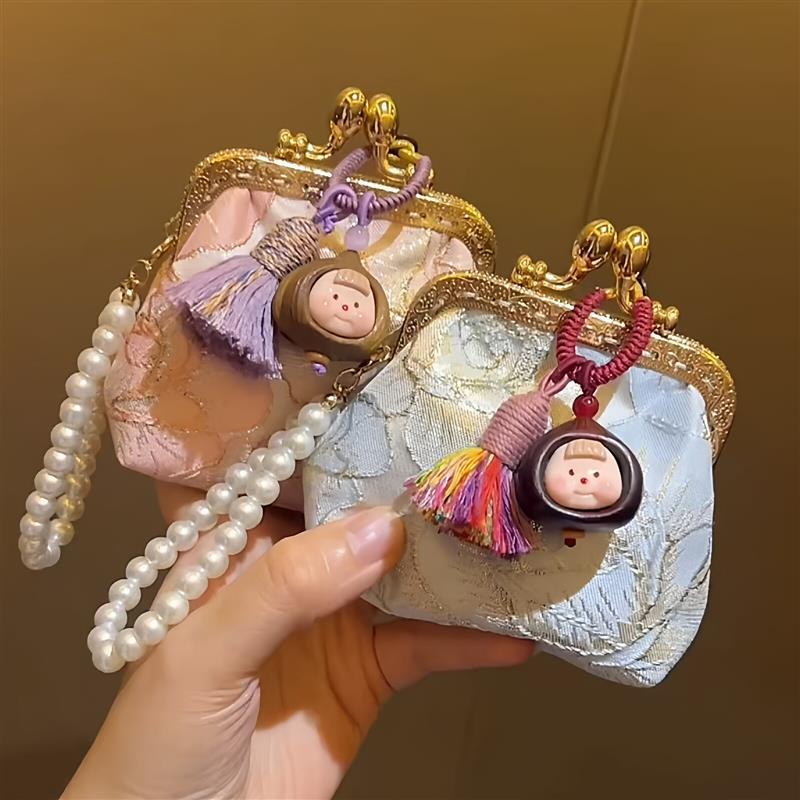 【中秋好物】新中式锦缎零钱包女生手提珍珠口金包中秋礼物送闺蜜