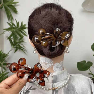 新中式高颜值豹纹樱桃鸭嘴夹大号发量后脑勺盘发一字夹优雅发夹女