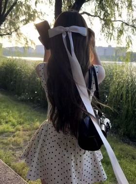 jk制服发夹红色超长飘带蝴蝶结发饰垂耳兔甜美法式芭蕾风顶夹头饰