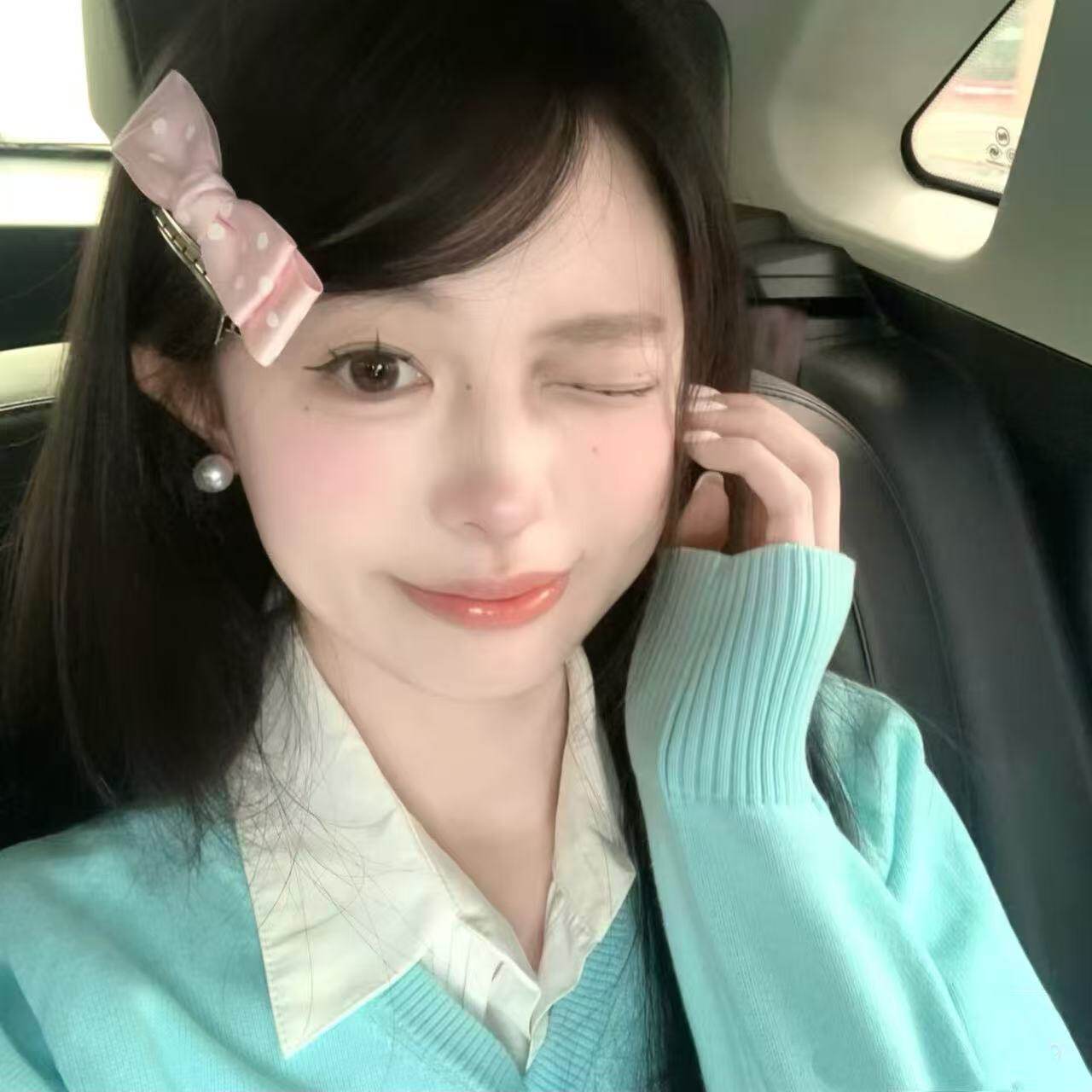 新款唯美清新风粉色波点双层蝴蝶结发夹甜美温柔丸子头发卡发饰女