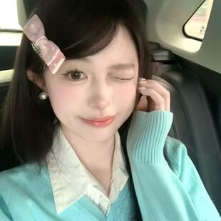 新款唯美清新风粉色波点双层蝴蝶结发夹甜美温柔丸子头发卡发饰女