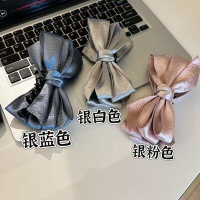 甜美银色蝴蝶结大号香蕉夹竖夹2025新款高级感马尾夹子后脑勺发卡