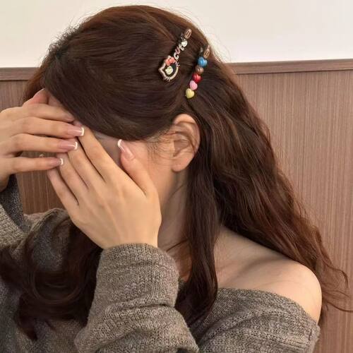 复古彩色多巴胺kt猫撞色AB款爱心发夹女侧边夹刘海夹发卡发饰夹子
