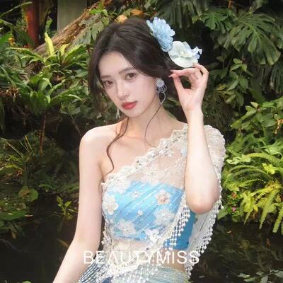 小清新温柔少女风仿真花朵发夹度假风侧边夹超仙拍照头花发饰头饰