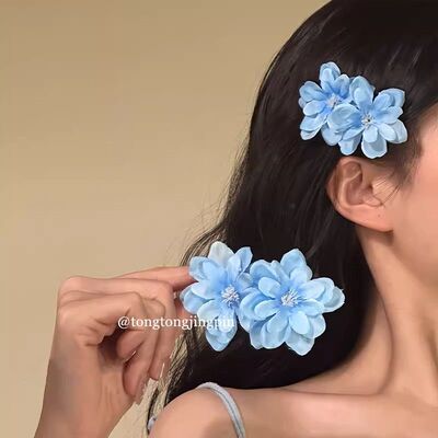 可露丽风春日小清新蓝色花朵发夹侧边夹氛围感发卡花季出游发饰女