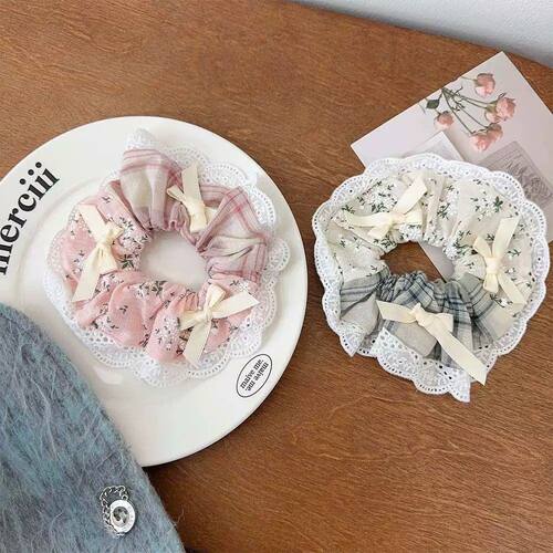 CAOEIQING草莓青蕾丝花朵大肠发圈少女心洋气头绳
