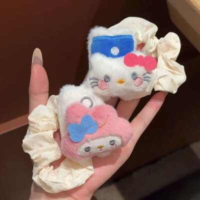 法式毛绒美乐蒂KT猫发圈卡通百搭丸子头大肠圈网红ins风简约发饰