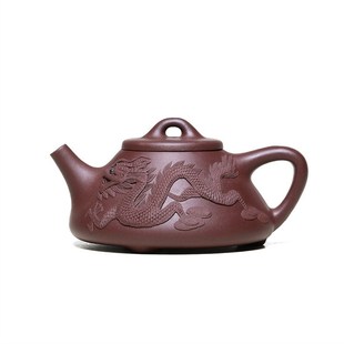宜兴名家堆绘原矿紫泥全手工紫砂壶堆龙K石瓢壶家用茶具中号茶壶