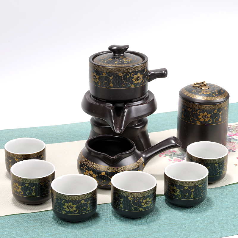 懒人茶具套组防烫泡茶壶陶v瓷功夫茶杯石磨半自动泡茶神器盖子配