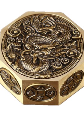 黄铜十面转钱手把件龙纹时来运转赚钱纯铜貔貅把玩件八.方来财摆