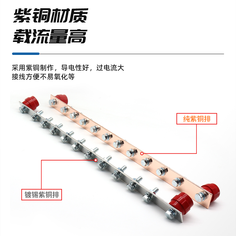 19英寸机房接地汇流铜排3*30*A500机架式标准防雷机柜紫铜牌440