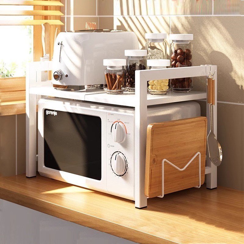 可伸缩厨房微g波炉置物架烤箱架子家用台面桌面双层电饭锅收纳支