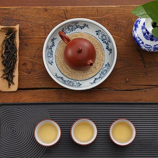 茶 复古蓝莲a花壶承编藤干泡台养紫砂壶茶托大号丝瓜络壶承储水式