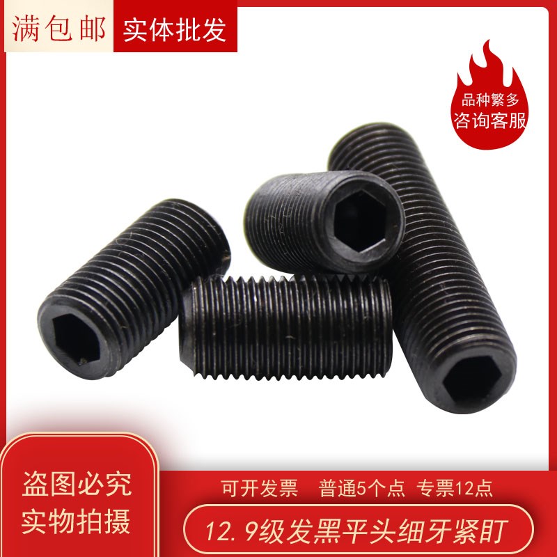 12.9a细牙平端紧定螺丝细丝细扣无头螺钉堵头顶丝M16M18M20M22M24