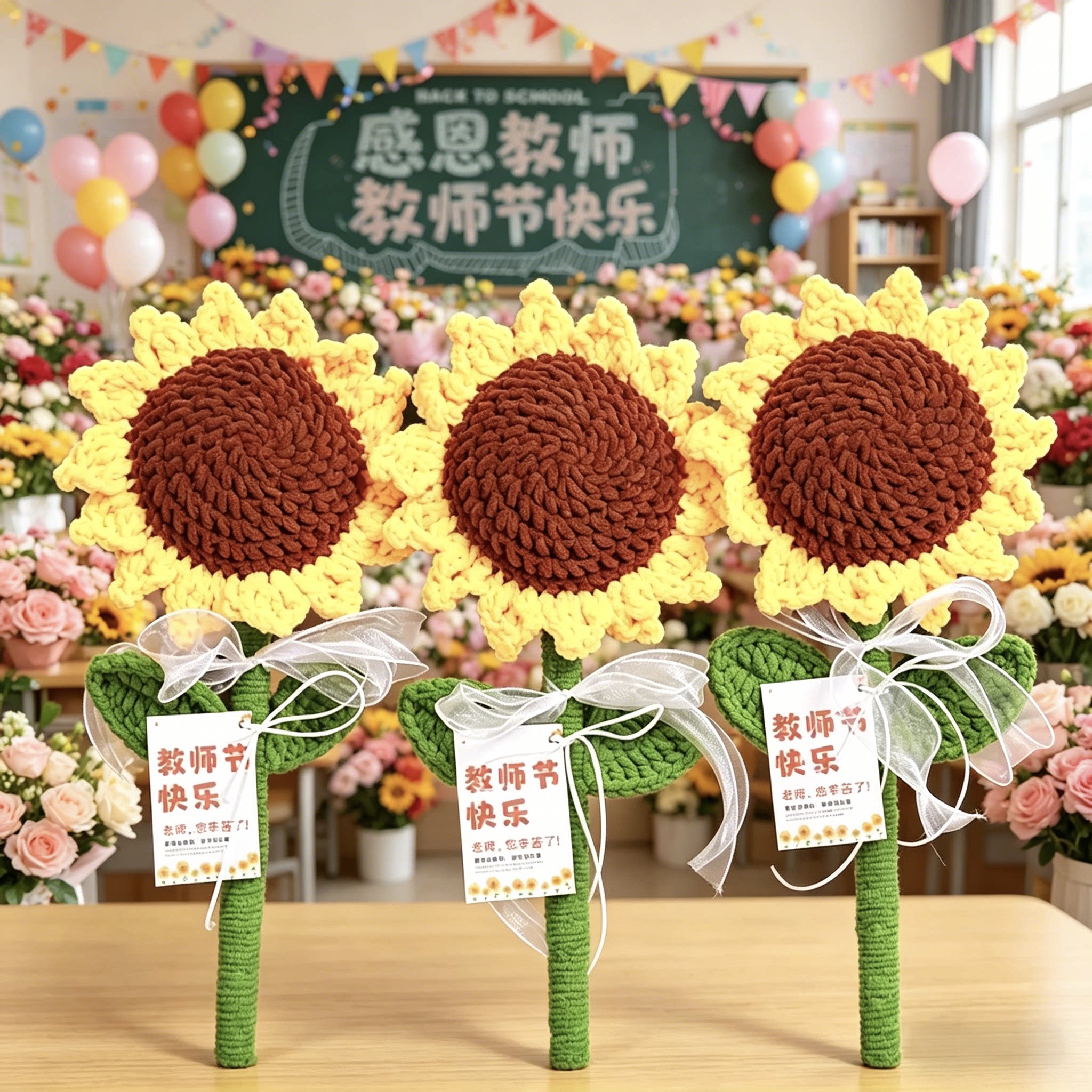 教师节手工编织巨型向日葵花束