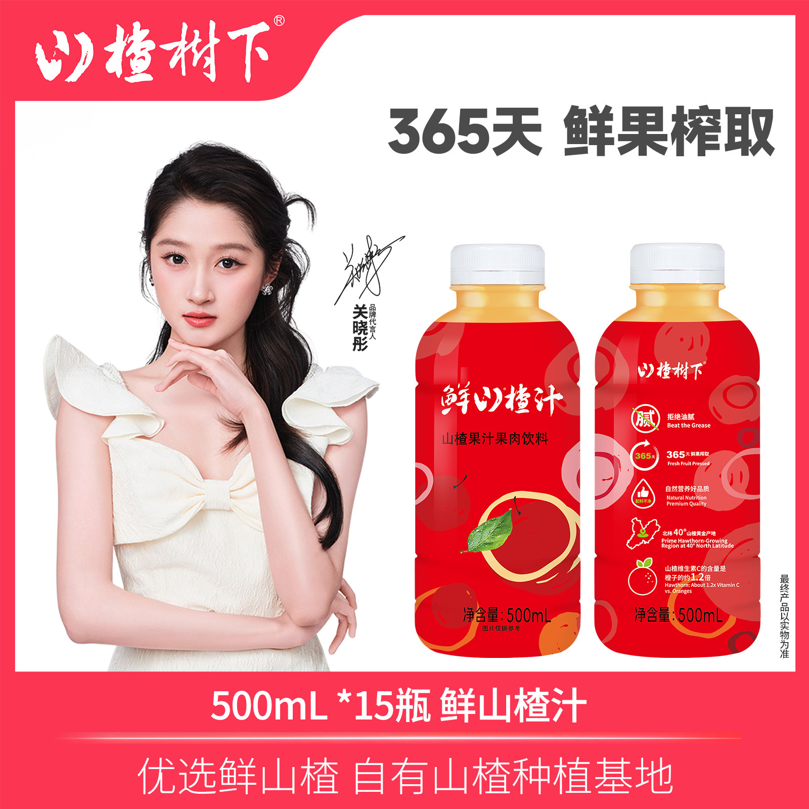 山楂树下官方旗舰店山楂果汁果肉饮料500ml*15瓶整箱年货送礼批发