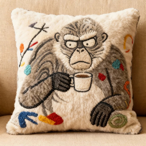 小红书同款毛绒刺绣十二生肖抱枕靠垫高颜值超萌猴子公仔抱枕