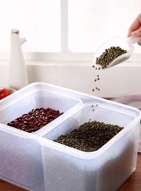 手提大容量密封分k格保鲜盒塑料透明手提储物箱杂粮谷物收纳盒带