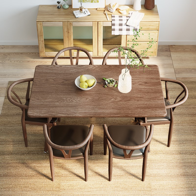 黑胡桃木餐桌家用小户型长方形吃饭桌子餐K饮商用出租房用桌椅套