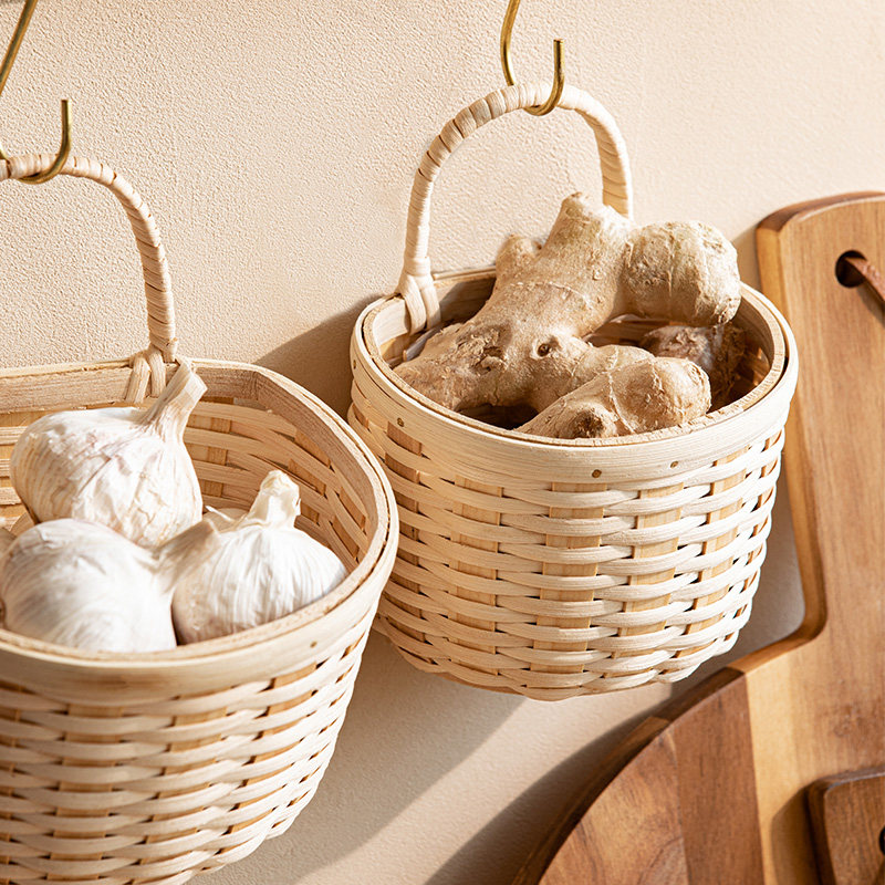 传统藤编手工艺h编织小挂篮姜蒜收纳篮单耳壁挂收纳筐吊篮筐小篮