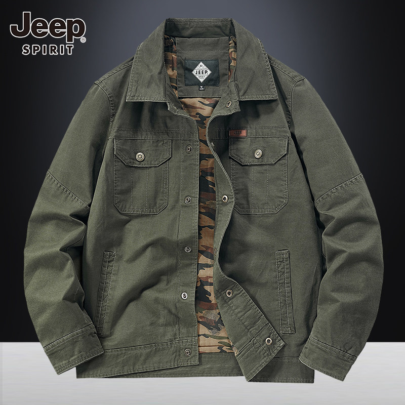 JEEP SPIRIT吉普男士纯棉翻领夹克2025春秋新款多口袋工装外套男,男装,夹克,淘宝优惠券,粉丝福利购,淘宝优惠卷