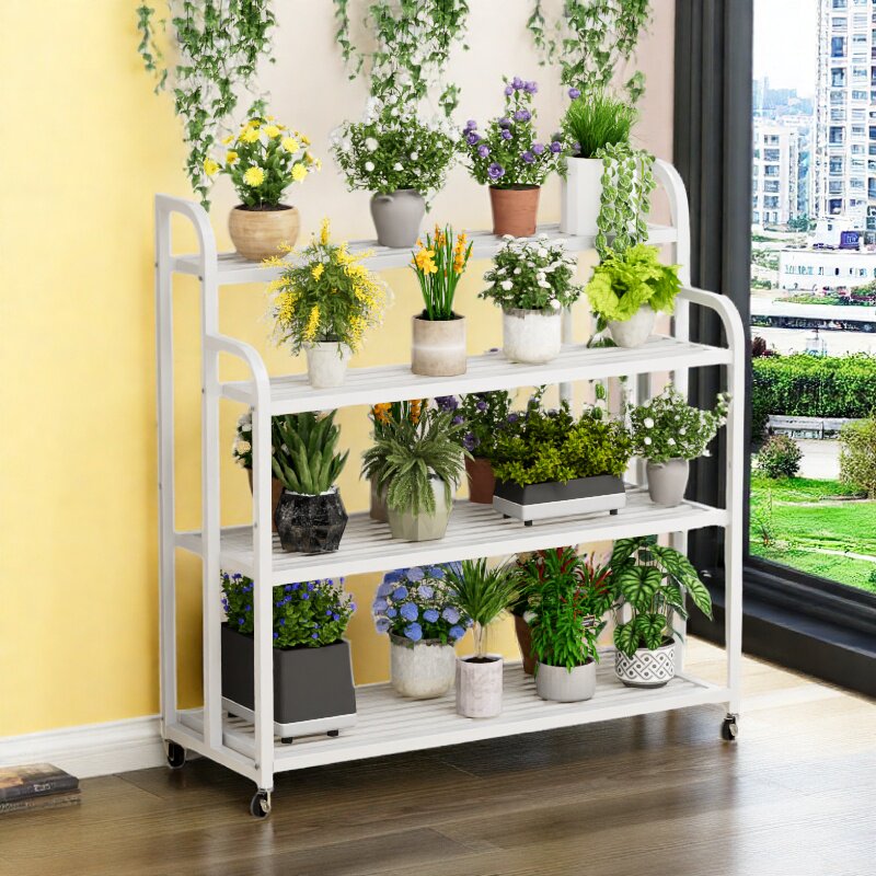 花架子置物架阳台客厅落地式镀锌防腐移动铁艺架多层多肉花盆托架