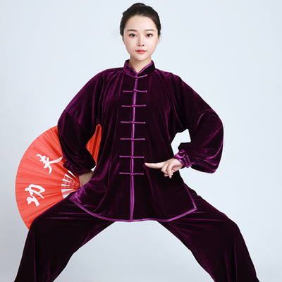 小和山金丝绒太极服女式秋冬加厚保暖练功服男中老年清晨打拳服装