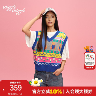小熊舒适针织背心马甲女款 wigglewiggle25年秋季 个性 韩系时尚 新款