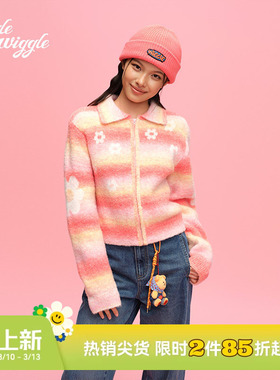 【美依礼芽同款】wigglewiggle26年笑脸花绵羊毛氛围百搭毛衣开衫