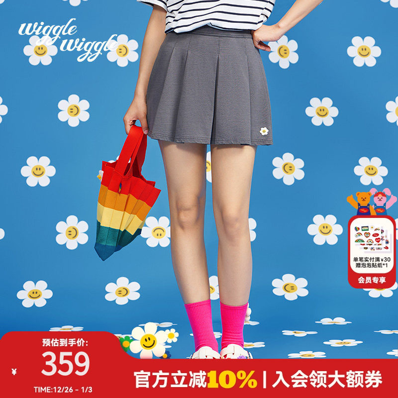 wigglewiggle25年秋季时尚A字高腰百褶裙防走光显瘦半