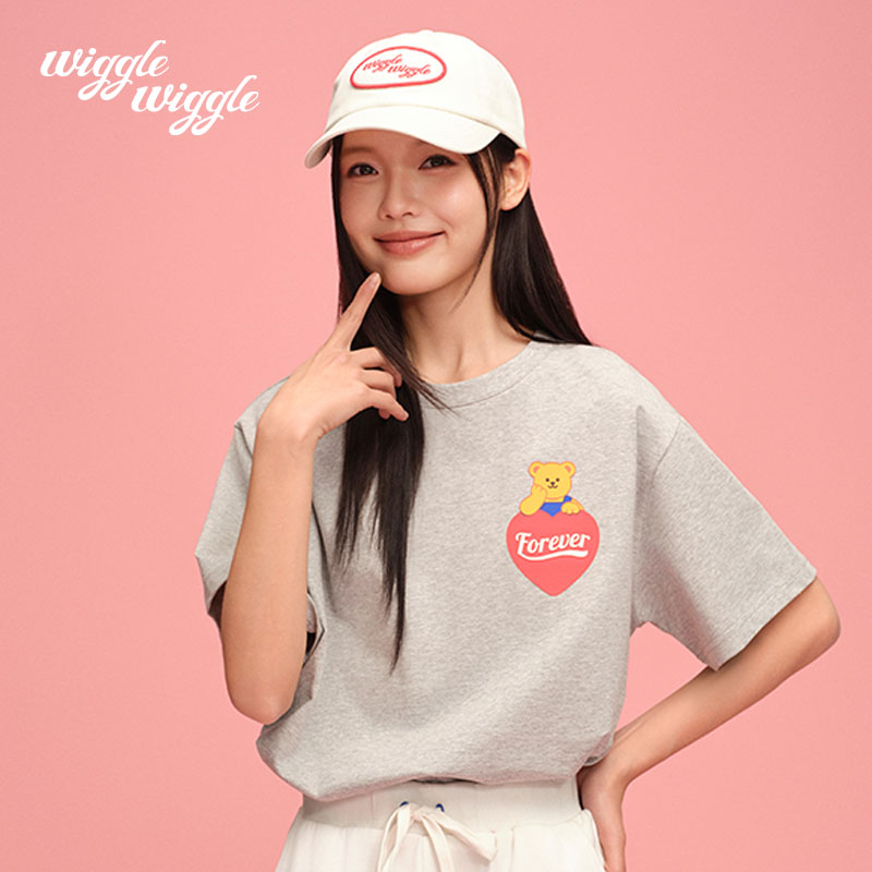 wigglewiggle25年夏季潮流女装小熊印花圆领短袖T恤多