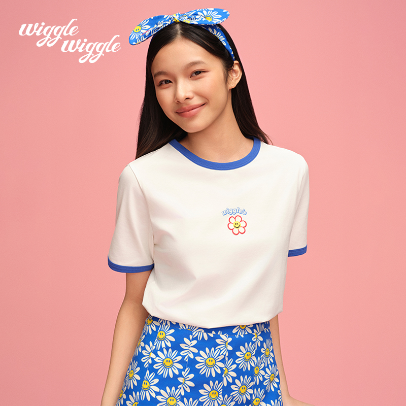 wigglewiggle25年夏季新款笑脸花宽松短袖T恤休闲女装