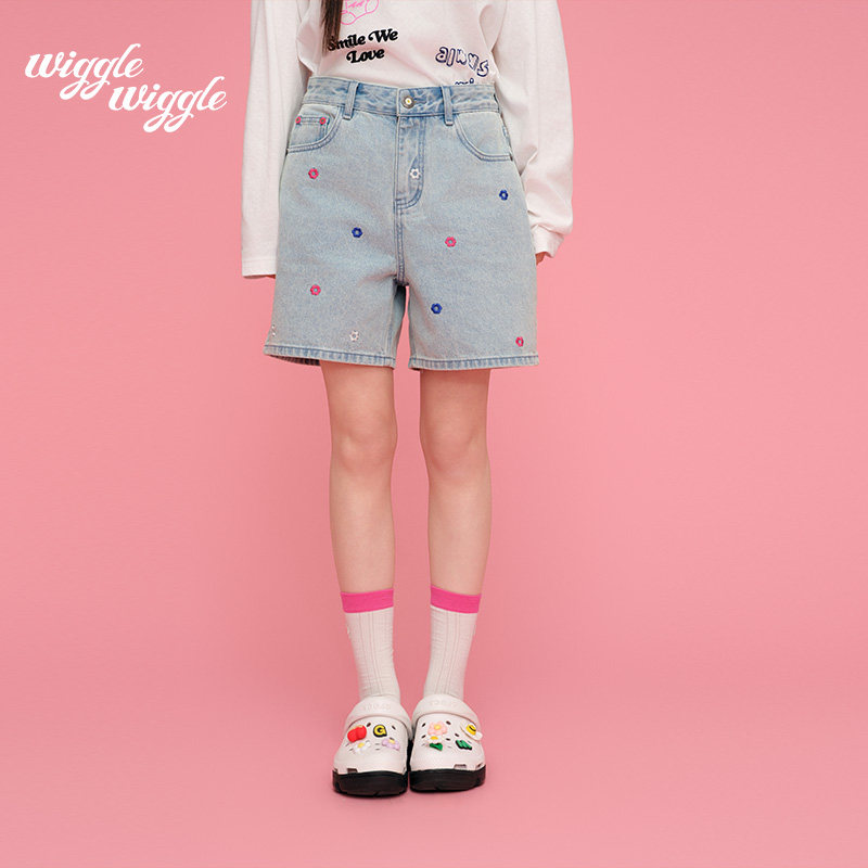 【2026早春新款】wigglewiggle韩系宽松高腰显瘦牛仔短裤辣妹裤子