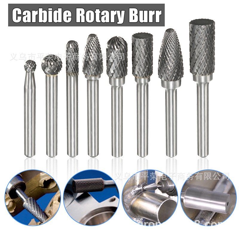8件套装a双槽旋转锉刀钨钢磨头 加长硬质合金打磨头 旋转雕锉铣刀