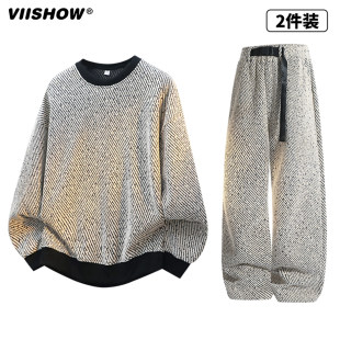 VIISHOW美式休闲运动套装男2025新款春秋新款假两件卫衣两件套男