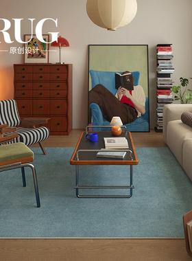 RUG原创设计 蓝色覆古客厅地毯轻奢高级感中古包豪斯免洗地垫防水