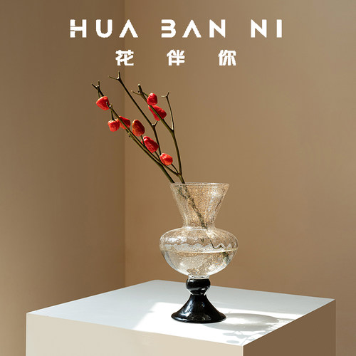 轻奢法式洒金高脚琉璃花瓶中古小众高级插花水培花瓶居家装饰装饰