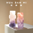 中古风渐变蓝色几何方块花瓶餐桌软装 饰玻璃摆件 酒店电视柜台面装