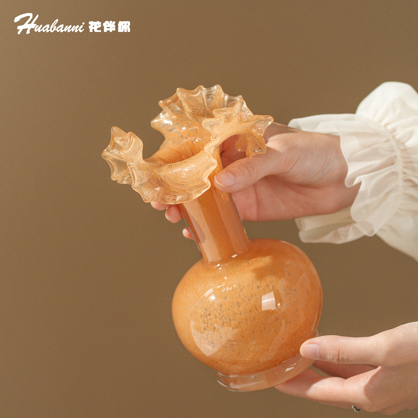 复古手工琉璃花瓶橙色不规则造型家居装饰摆件艺术花器桌面小花瓶