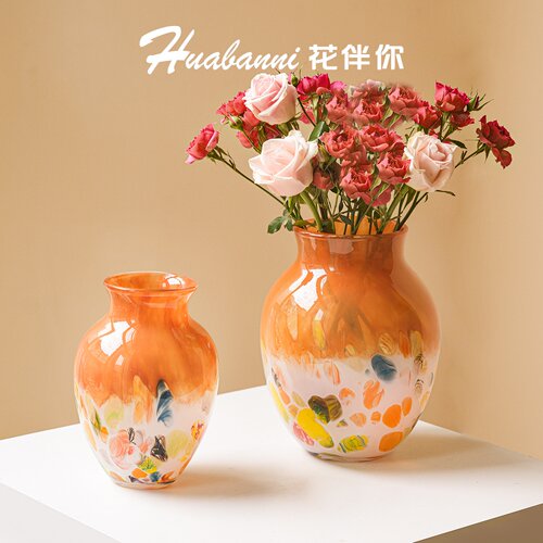 法式复古渐变波点琉璃花瓶摆件