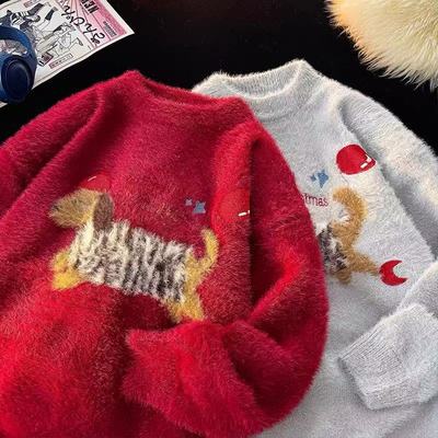 【春春Spring】A133可爱图案毛衣女宽松软糯保暖针织衫新年红
