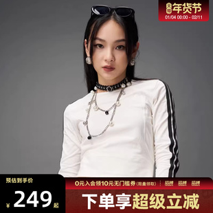 adidas阿迪达斯女子三条纹蝴蝶结滔搏运动休闲修身长袖T恤KG3861