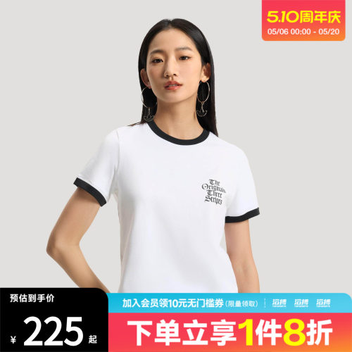 「滔搏运动」adidas阿迪达斯三叶草女子复古印花短袖T恤KT3060