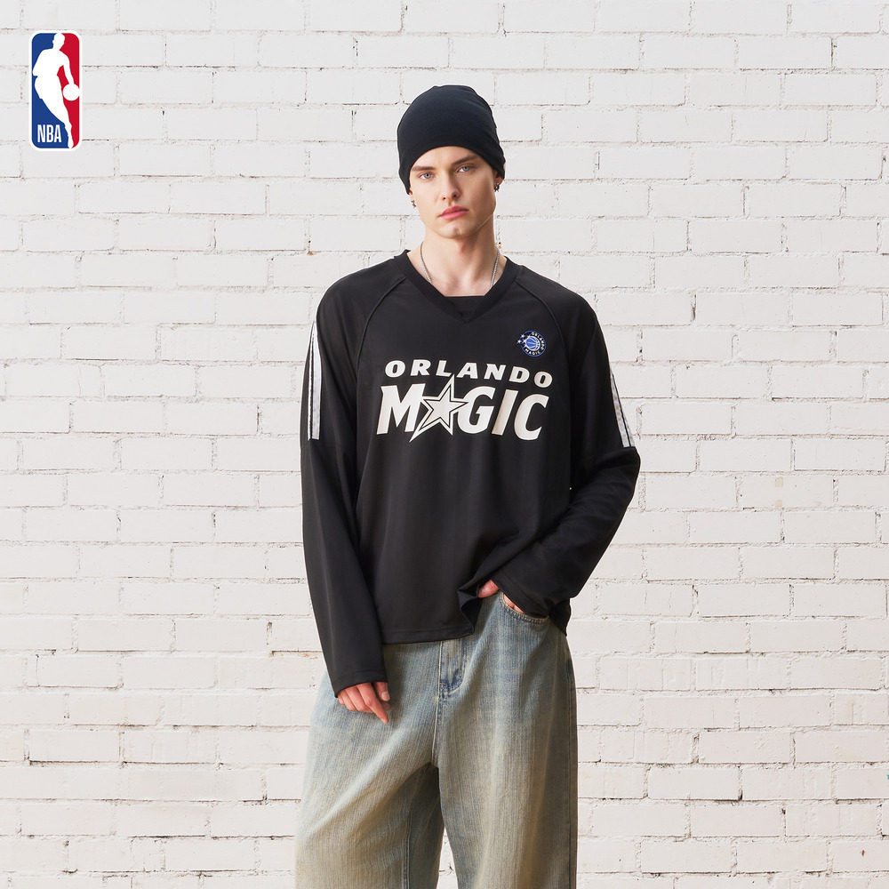 NBA中性款魔术球队长袖梭织运动休闲T恤