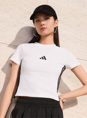 adidas阿迪达斯女子W 3S SJ BABY T短款运动休闲圆领T恤JE1239