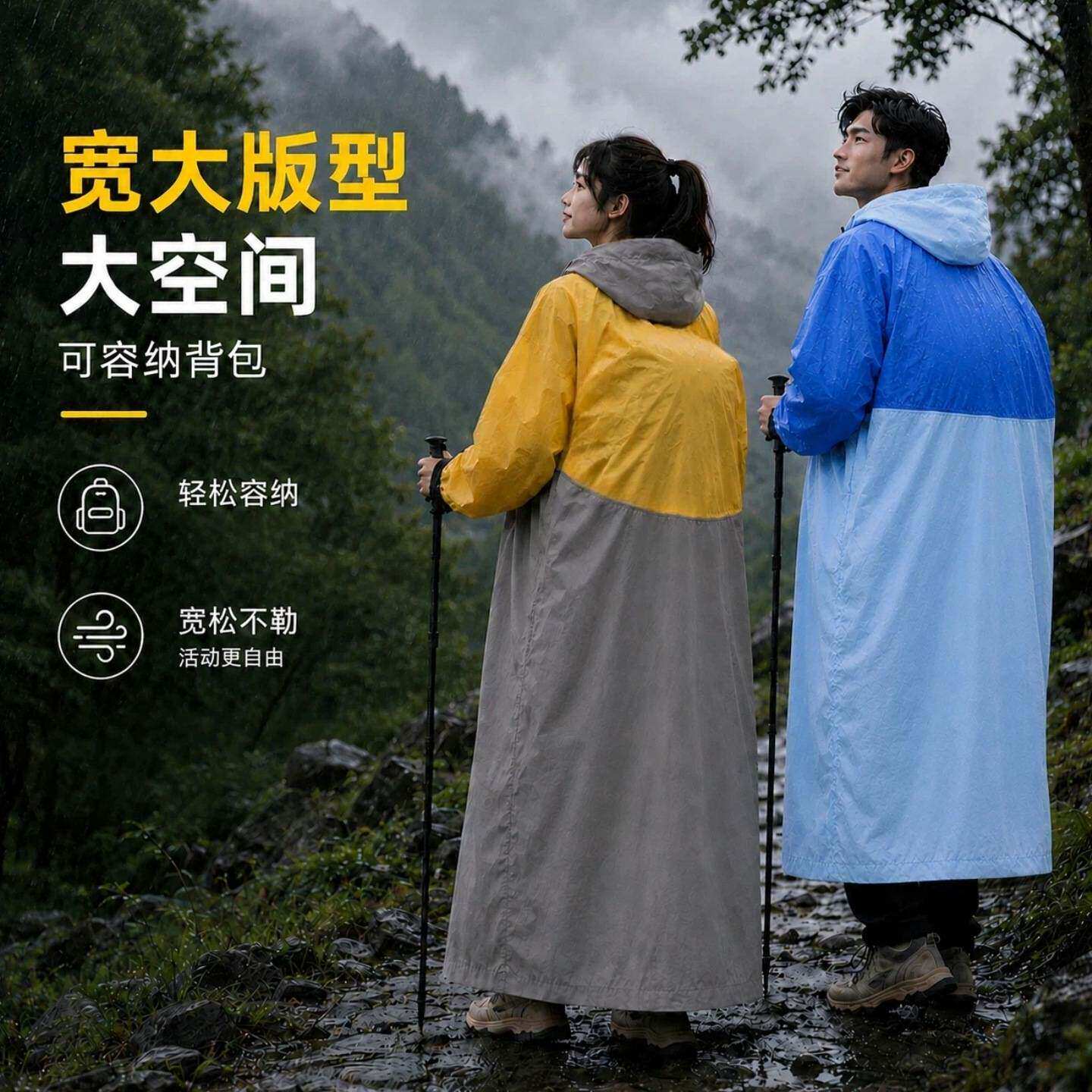 加长大尺码eva旅游雨衣拼色款成人非一次性可携式套头雨披男女通