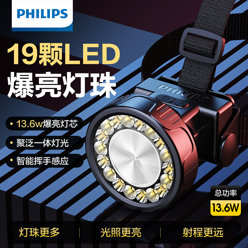 飞利浦大光杯头灯超长续航钓鱼