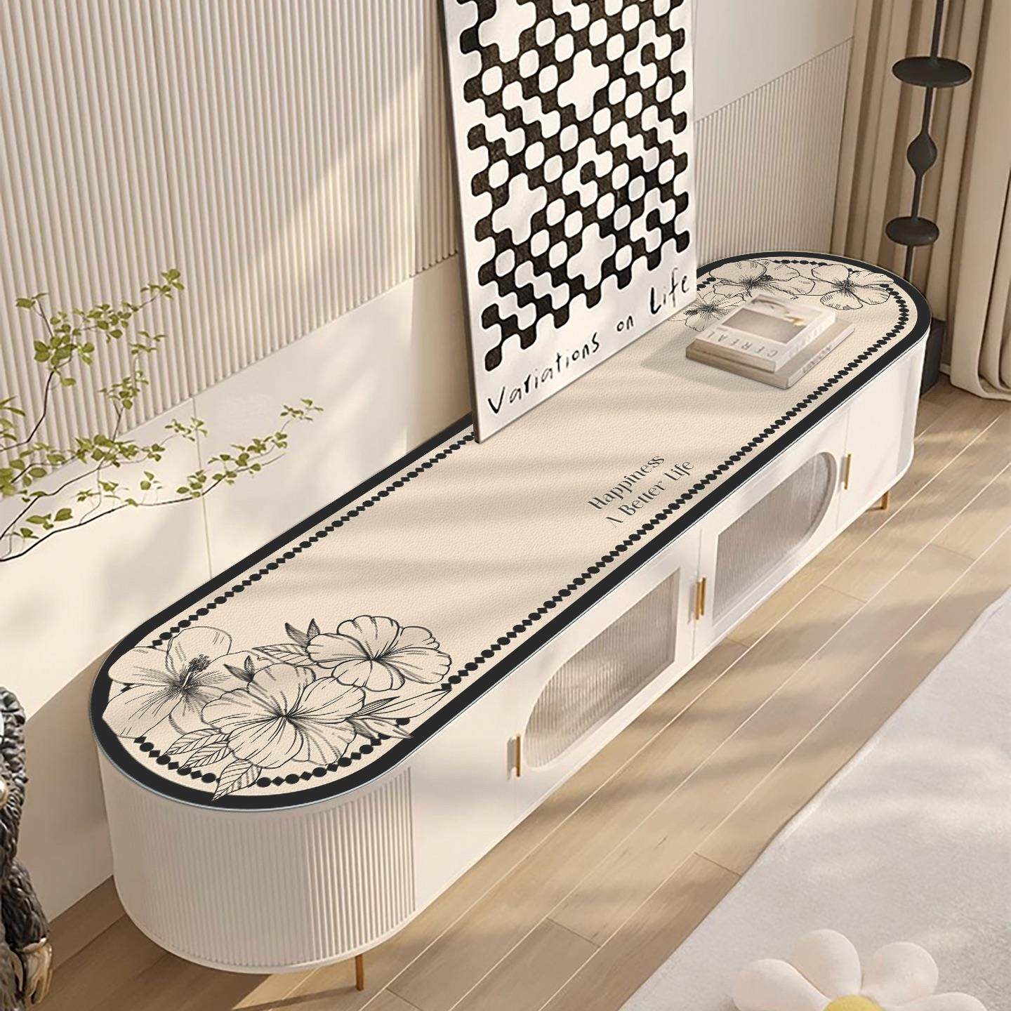 法式奶油风椭圆形电视柜桌垫圆角弧形餐边柜桌布防水防油遮丑盖布